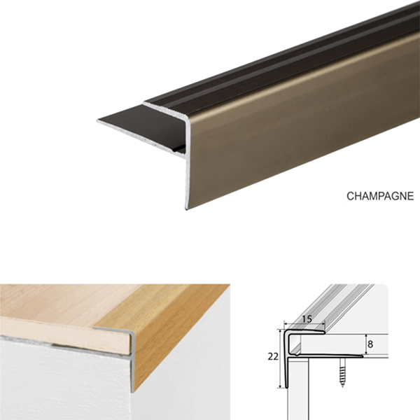 16 x 23mm Anodised Aluminium Stair Nosing Trim – 180cm Push In Edge for Laminate & Wood Flooring