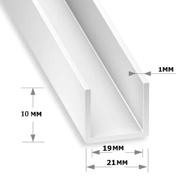 1m White PVC Square U Channel Trim – Smooth Box Profile for Edging & Framing