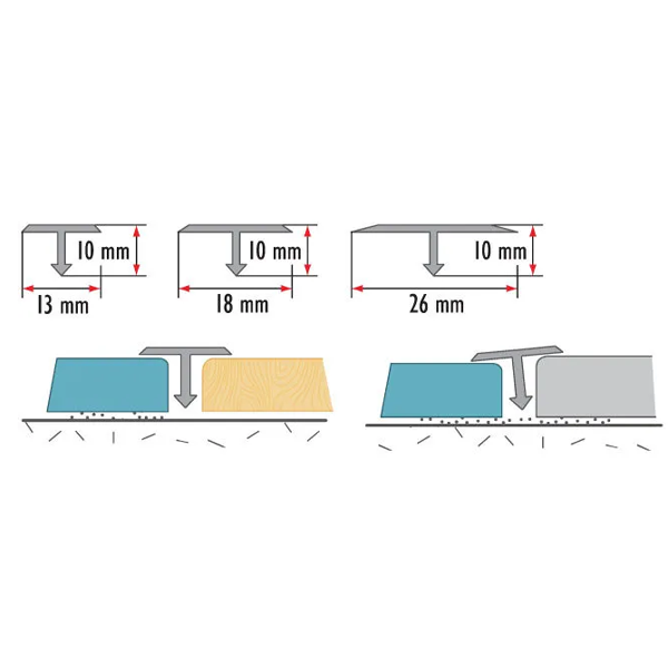 1m Aluminium T Bar Floor Transition Strip – Smooth Door Threshold Profile