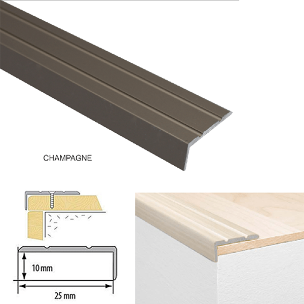 25 x 10mm Anodised Aluminium Stair Nosing – Self Adhesive Straight Edge Trim