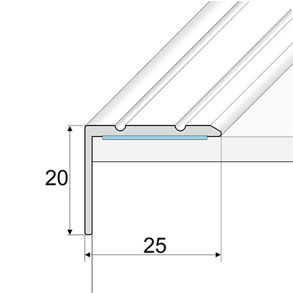 Anodised Silver Aluminium Self-Adhesive Stair Edge Trim – 25mm x 20mm