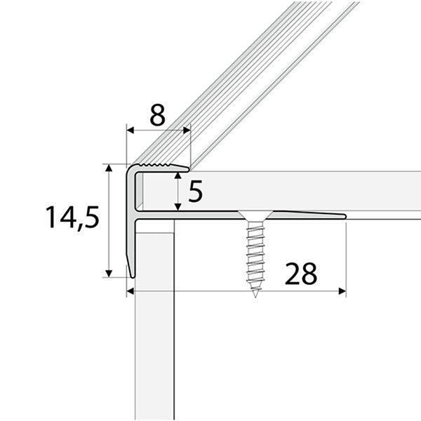 28 x 14.5mm Anodised Aluminium Stair Nosing Profile for 5mm LVT Flooring