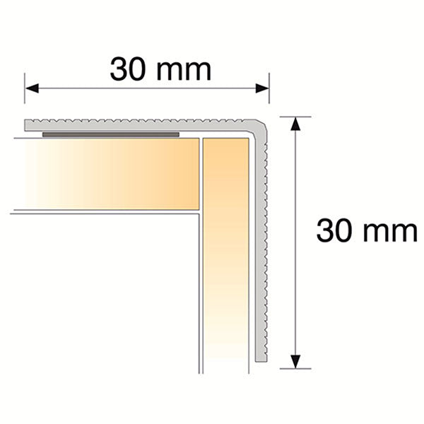 Non-Slip Ribbed Aluminium Stair Edge Trim – 30mm x 30mm Self-Adhesive