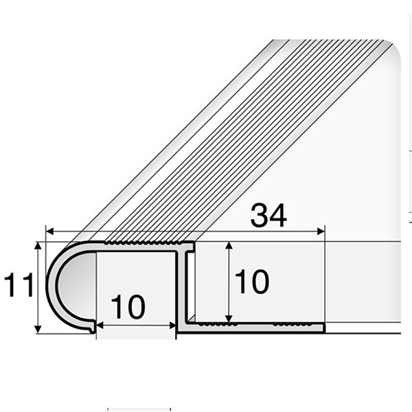 Tile-In Aluminium Stair Nosing with Grooved Tread – 34mm x 11mm x 10mm