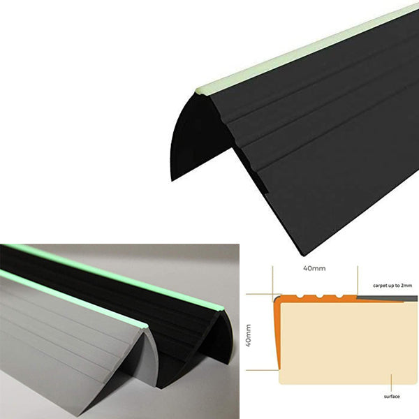 40 x 40mm Flexible Luminescent PVC Stair Nosing – Anti Slip Bullnose Edge Profile
