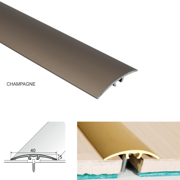 40mm Aluminium Door Threshold Strip – Anodised Finish with Hidden Fixing and Silicone Seal