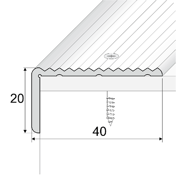 40 x 20mm Anti Slip Anodised Aluminium Edge Trim – Ribbed Stair Nosing for Wooden Steps