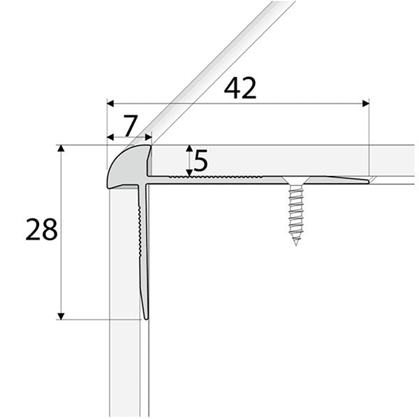 42 x 28mm Aluminium Outer Stair Nosing for 5mm LVT Flooring – Screw Fix