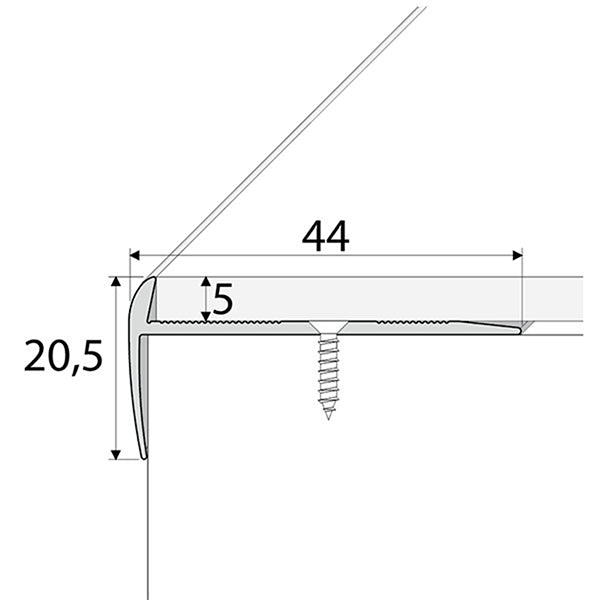 44 x 20.5mm Aluminium Stair Nosing for 5mm LVT Flooring – Screw Fix Edge Trim