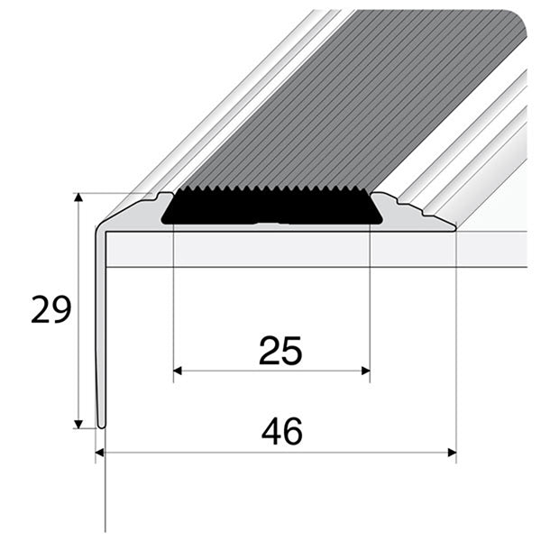 Self-Adhesive Anodised Aluminium Stair Nosing with Anti-Slip Rubber – 46mm x 30mm