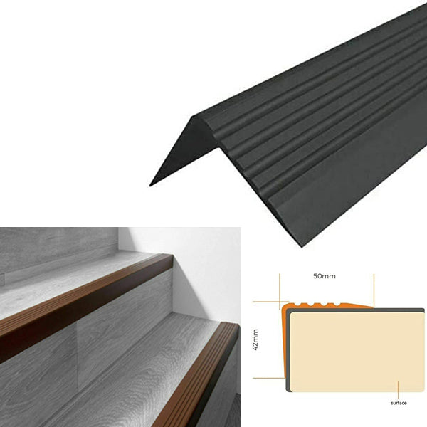 50 x 42mm Flexible PVC Stair Nosing – Anti Slip Edge Protector for Step Safety