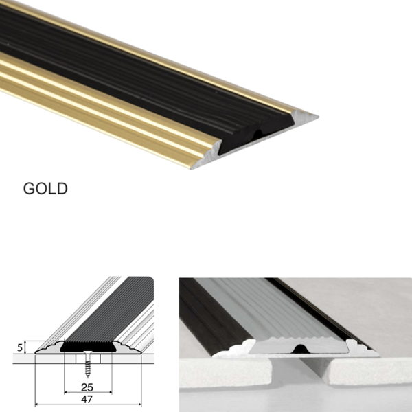 50mm Flat Aluminium Door Threshold with Anti-Slip Rubber Insert
