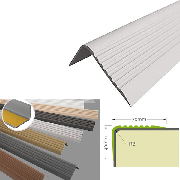 Flexible PVC Anti-Slip Stair Edge Nosing – 70×40mm Rubber Angle Trim