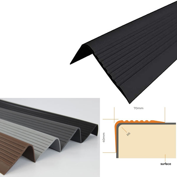 Flexible Anti-Slip PVC Stair Nosing – 70×40mm Rubber Edge Trim for Step Protection