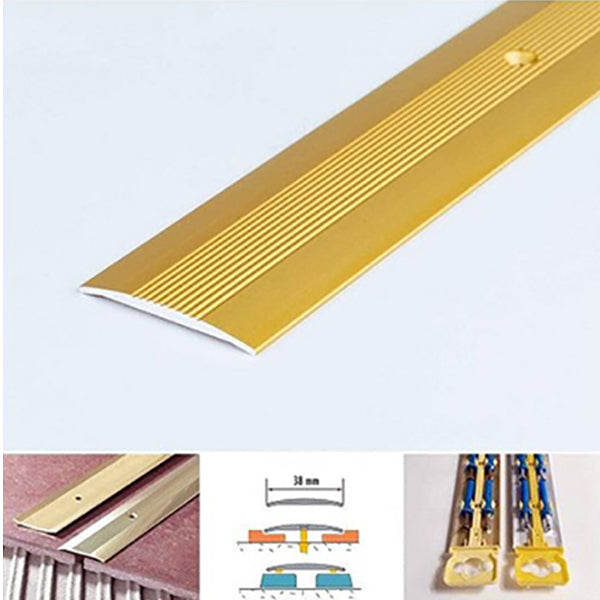38mm x 1m Anodised Aluminium Door Threshold Cover Strip – Wide Grooved Floor Transition Bar