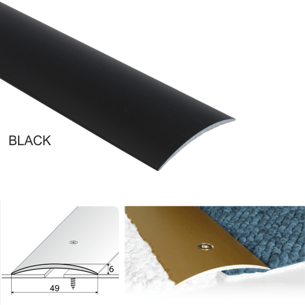 49mm Aluminium Door Threshold Trim – Screw Fit Transition for Wood, Carpet & Tiles