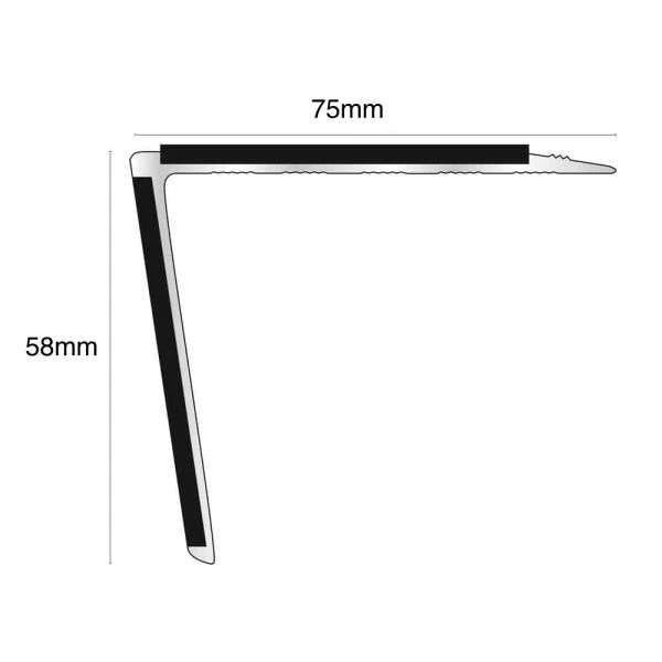 75 x 58mm Dual Insert Non Slip Edge Trim –  Aluminium Stair Nosing with PVC Insert
