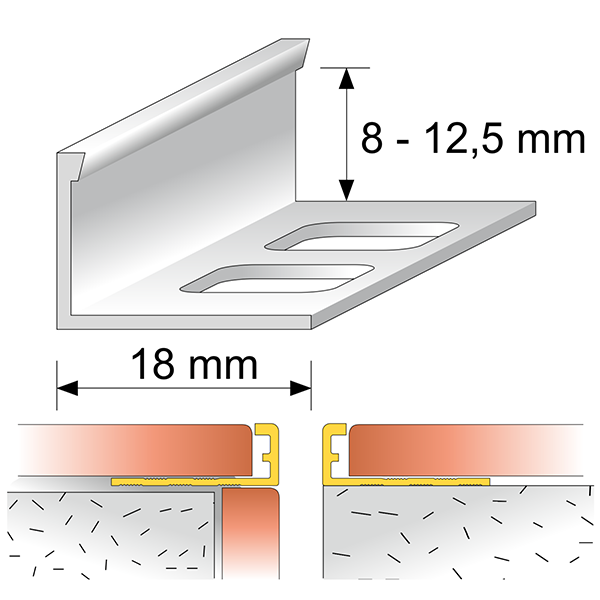 PVC L-Shaped Straight Edge Tile Trim – 2.5m Length for 8mm, 10mm & 12.5mm Tile Depths