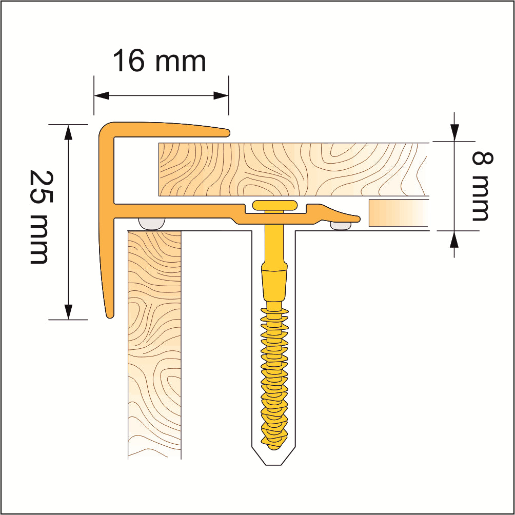 16 x 25mm Push-In Wood Effect PVC Profile – Straight Edge Stair Nosing