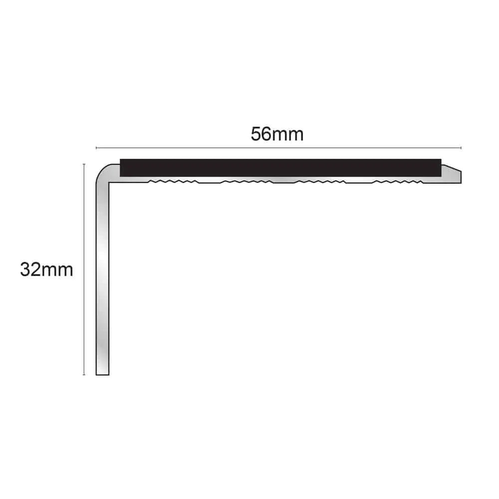 56 x 32mm Aluminium Straight Edge Stair Nosing Trim – Non Slip Profile with PVC Insert