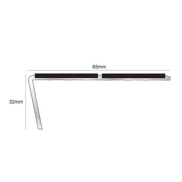 85 x 32mm Aluminium Stair Nosing Trim – Non Slip Edge Profile with Coloured PVC Insert