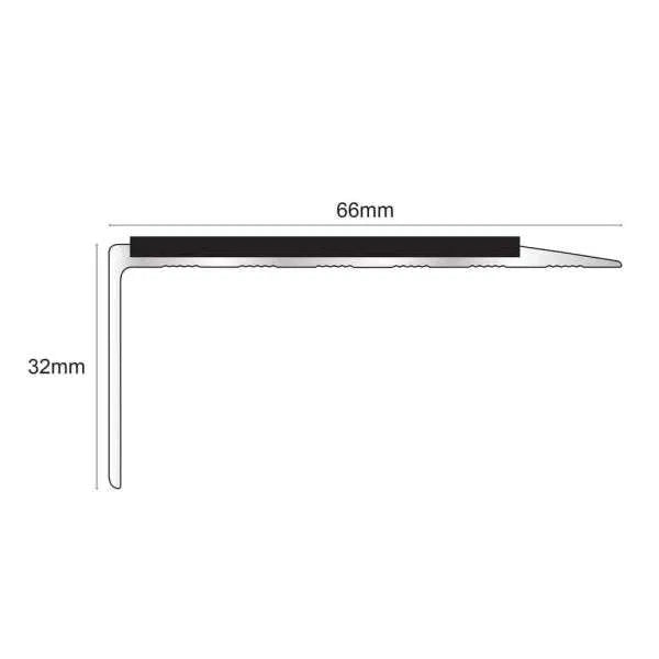 66 x 32mm Heavy Duty Aluminium Stair Nosing Edge Trim – With Anti Slip PVC Tread Insert