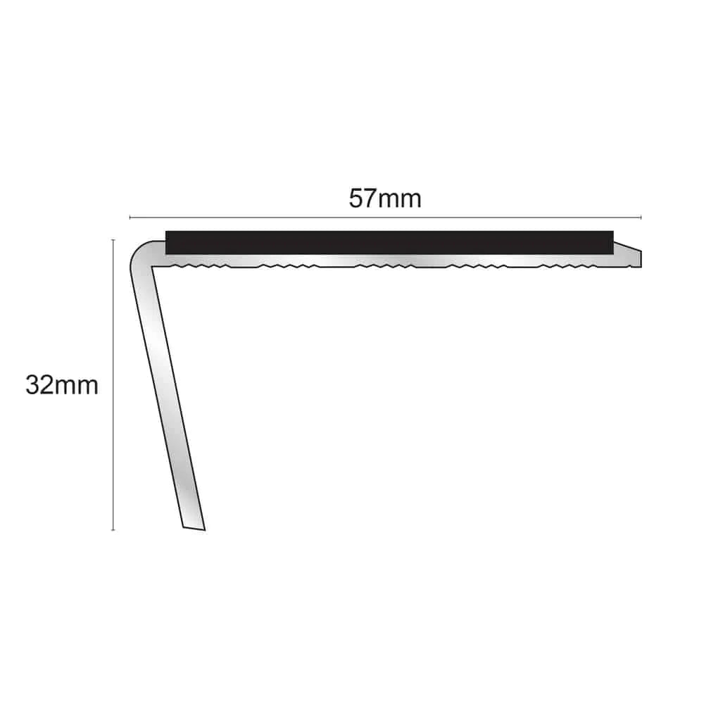 57 x 32mm Aluminium Rakeback Stair Nosing Trim – Non Slip Edge with PVC Insert