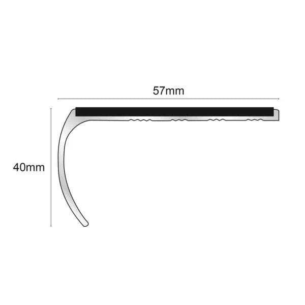 57 x 40mm Aluminium Bullnose Stair Nosing Trim – Non Slip Edge with PVC Insert