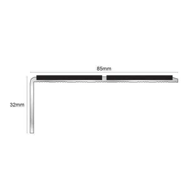 85 x 32mm Heavy Duty Aluminium Stair Nosing Edge Trim – Non Slip Edge with PVC Insert