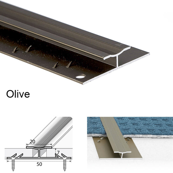 20mm Anodised Aluminium Twin Grip Carpet Joiner – Dual Edge Profile