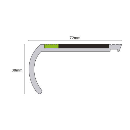 72 x 38mm Bullnose Stair Edge Profile – Heavy Duty Non Slip PVC Trim with Step Visibility Feature