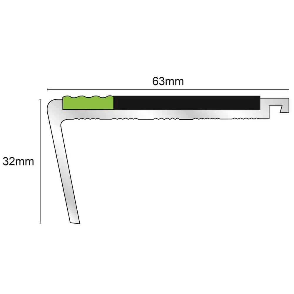 63 x 32mm Rakeback Stair Edge Profile – Non Slip Aluminium Trim with Step Visibility Feature