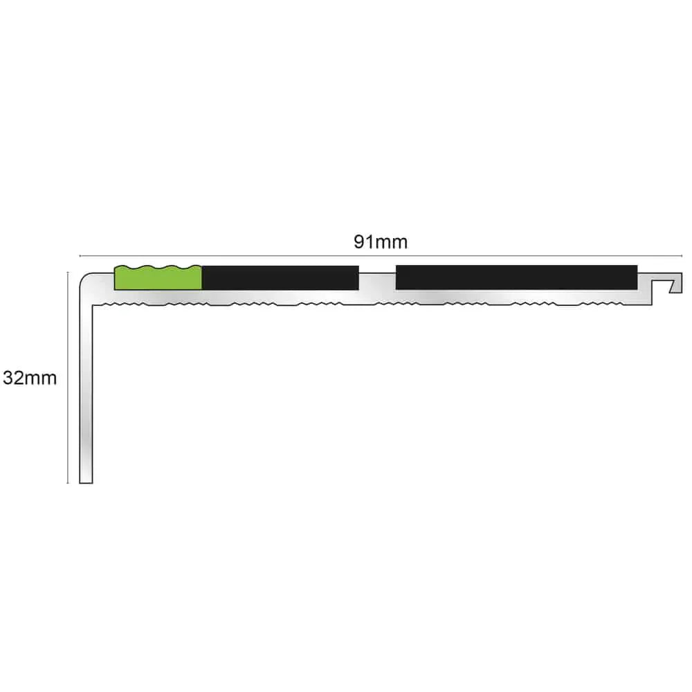 91 x 32mm Tredsafe Stair Edge Trim – Anti Slip Aluminium Profile with Aluminator Visibility Feature