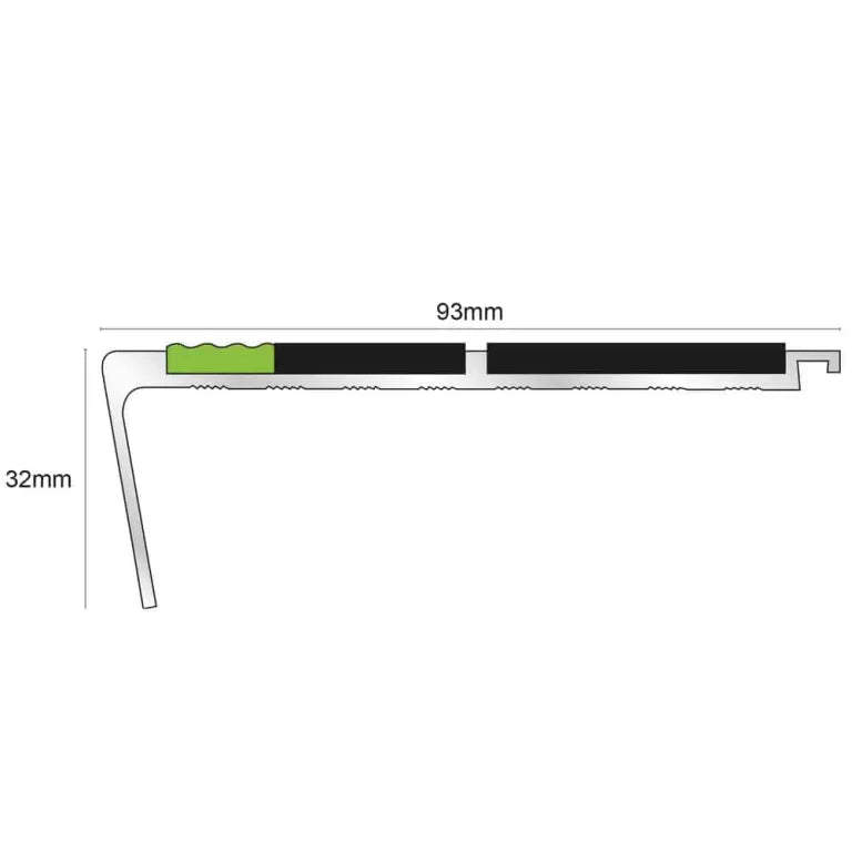 93 x 32mm Tredsafe Step Edge Trim – Slip Resistant Aluminium Stair Nosing Solution