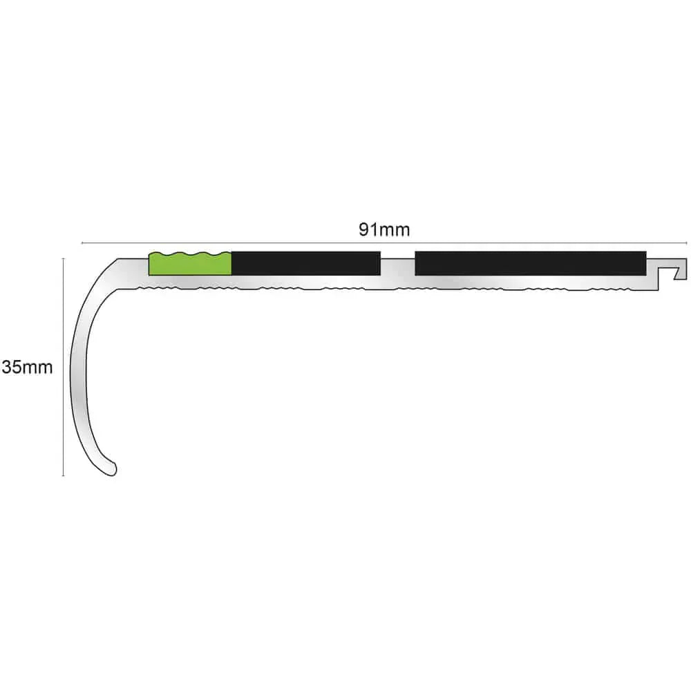 91 x 35mm Tredsafe Stair Edge Profile – Slip Resistant Aluminium Trim with Aluminator Glow Strip