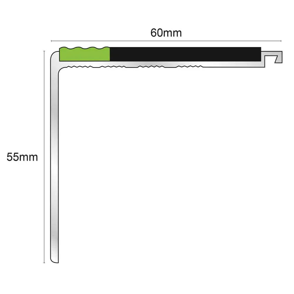 60 x 55mm Tredsafe Safety Trim – Slip Resistant Aluminium Stair Nosing with Aluminator Glow Feature