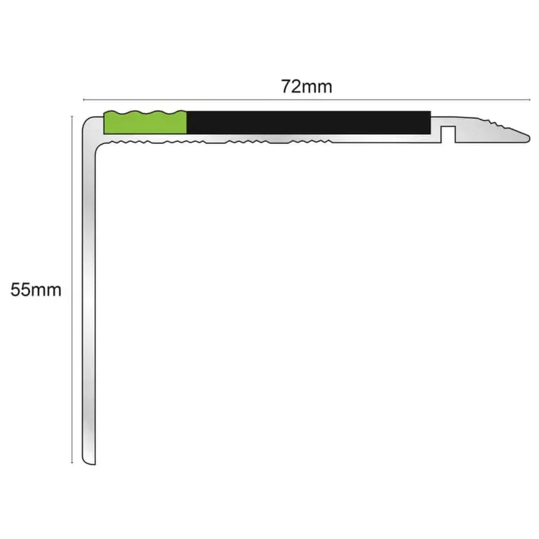 72 x 55mm Tredsafe Anti Slip Trim – Aluminium Stair Nosing with Aluminator Lighting Feature