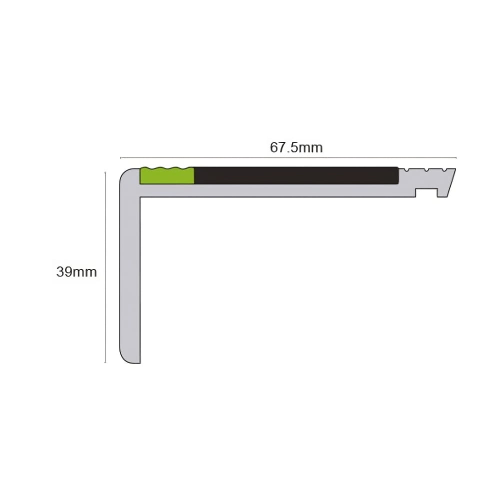 67.5 x 39mm Tredsafe Heavy Duty PVC Stair Nosing with Aluminator – Straight Edge Profile