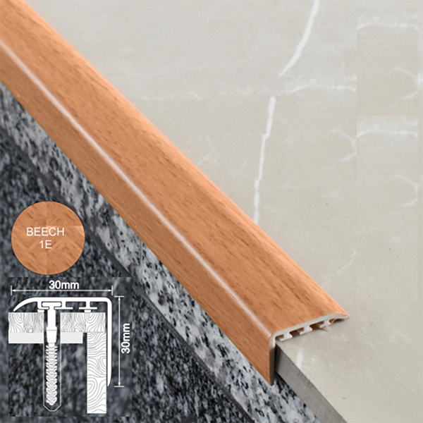 30 x 30mm Wood Effect UPVC Stair Nosing – Anti Slip Straight Edge Trim for Stair Treads