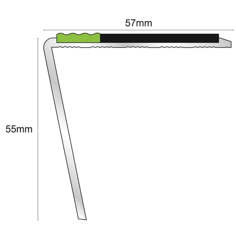 57 x 55mm Tredsafe Aluminium Rakeback Stair Nosing with PVC Insert and Non Slip Trim