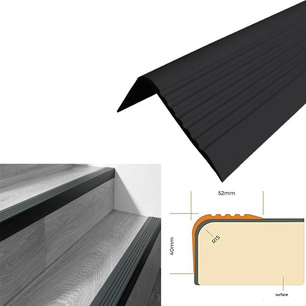 Self-Adhesive Rubber Stair Nosing – 52×40mm PVC Anti-Slip Round Angle Trim