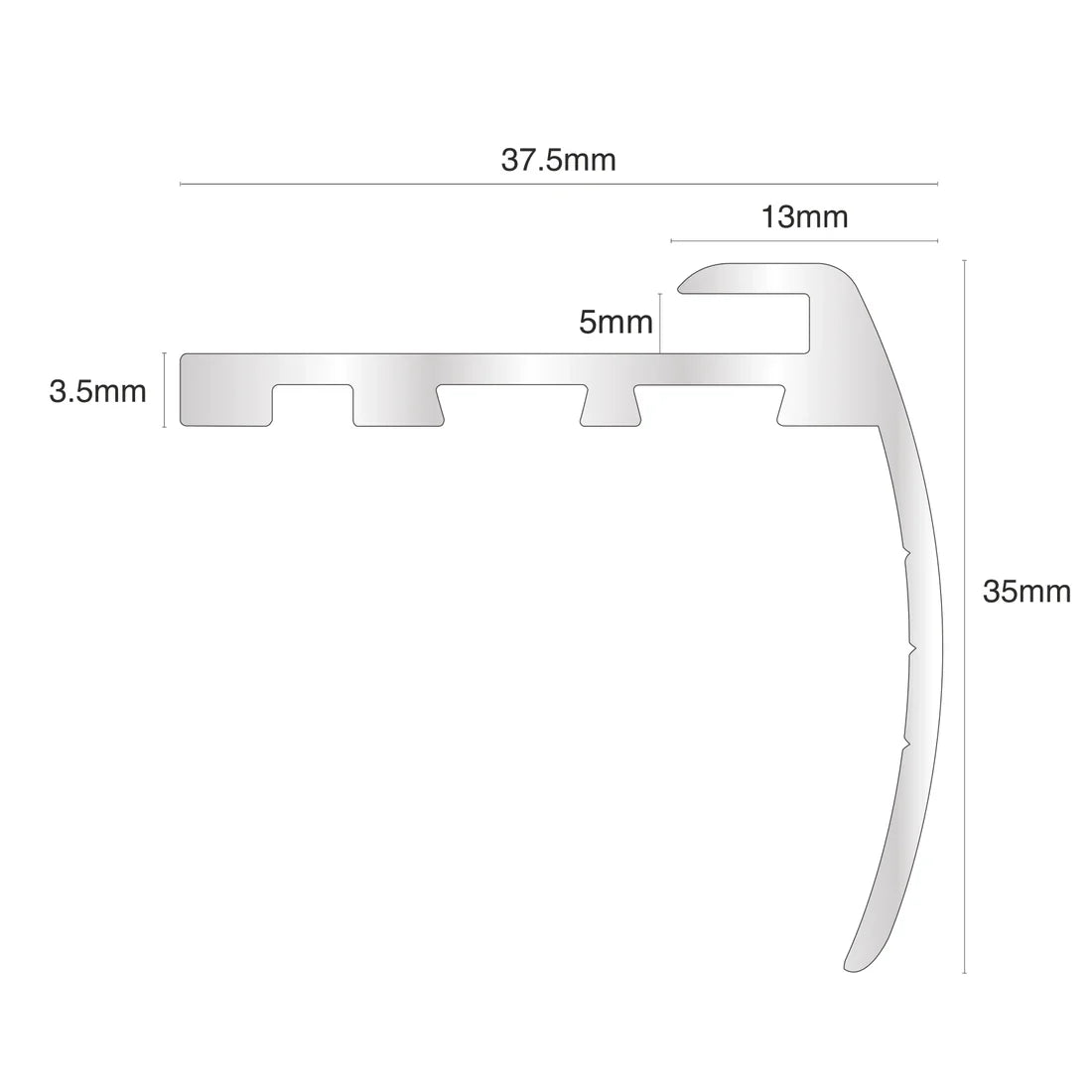 37.5 x 35mm Bull Nose Stair Edge Profile – Anodised Aluminium Trim for 5mm LVT Flooring