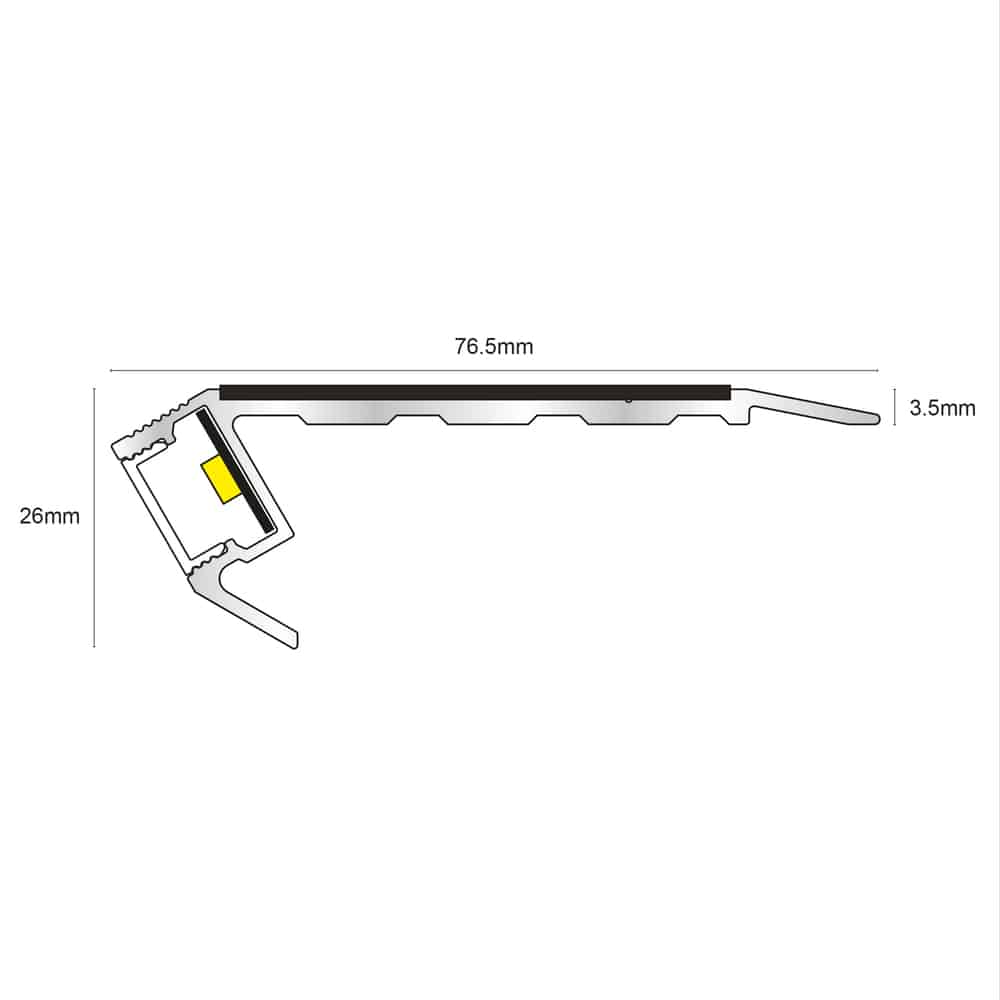 76.5 x 26mm Tredsafe Stair Edge Profile – Vision Light Down Aluminium Trim with Non Slip Insert