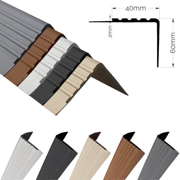 PVC Stair Nosing Edge Trim – 40×60mm Anti-Slip Rubber Angle for Step Protection