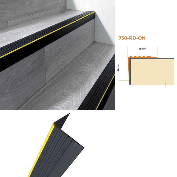 Wide Grip Flexible Stair Nosing – 55×40mm PVC Edge Trim with Caution Line