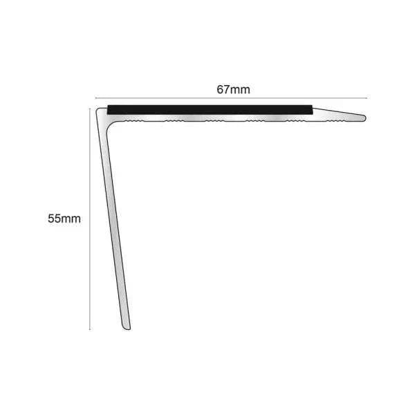67 x 55mm Aluminium Stair Edge Trim – Rake Back Ramp Profile – Anti Slip Nosing with PVC Insert