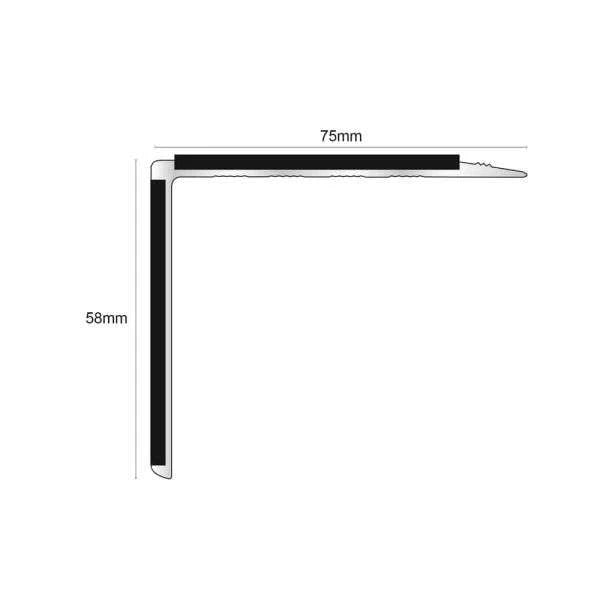 75 x 58mm Aluminium Stair Edge Profile – Anti Slip Stair Nosing with PVC Insert